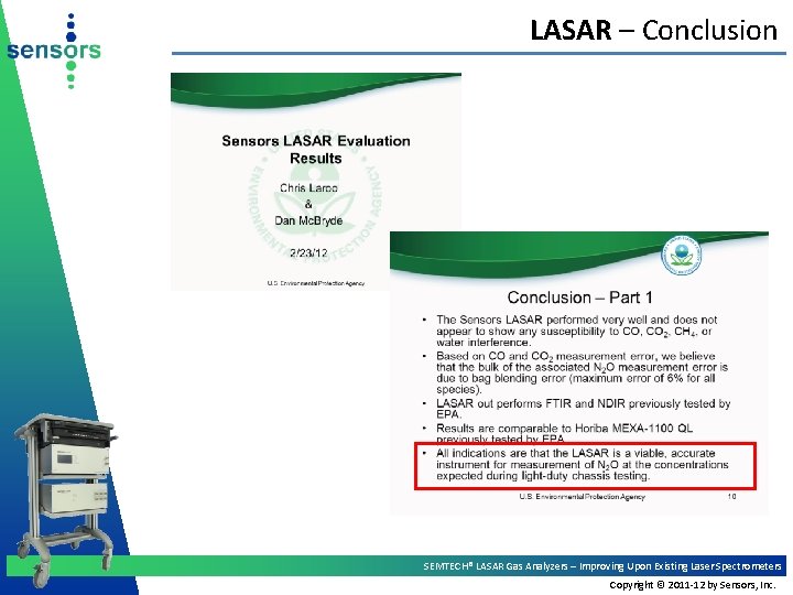 LASAR – Conclusion SEMTECH® LASAR Gas Analyzers – Improving Upon Existing Laser Spectrometers Copyright