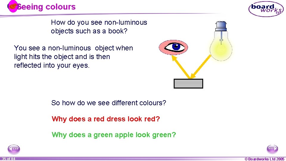 Seeing colours How do you see non-luminous objects such as a book? You see