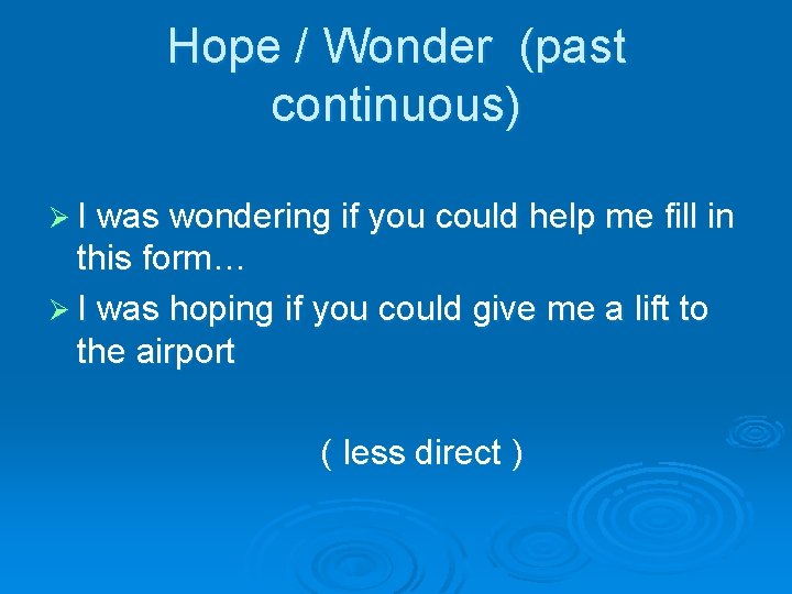 Hope / Wonder (past continuous) Ø I was wondering if you could help me