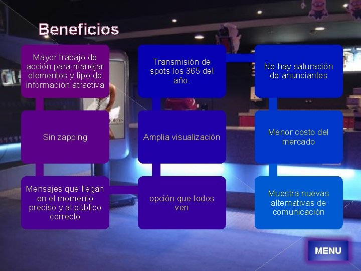 Beneficios Mayor trabajo de acción para manejar elementos y tipo de información atractiva Transmisión