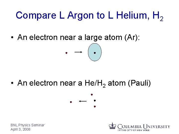 Compare L Argon to L Helium, H 2 • An electron near a large