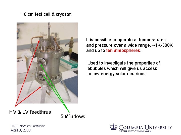 10 cm test cell & cryostat It is possible to operate at temperatures and