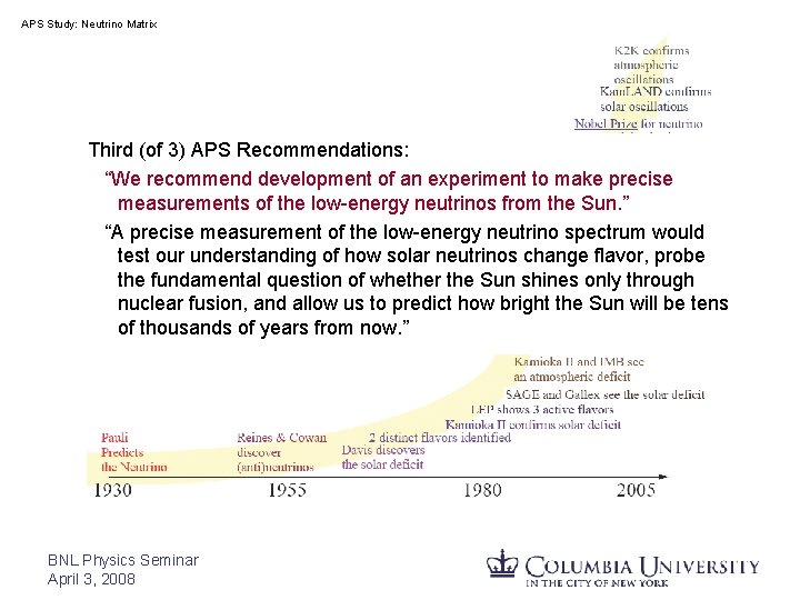APS Study: Neutrino Matrix Third (of 3) APS Recommendations: “We recommend development of an