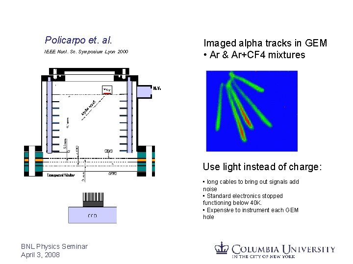 Policarpo et. al. IEEE Nucl. Sc. Symposium Lyon 2000 Imaged alpha tracks in GEM