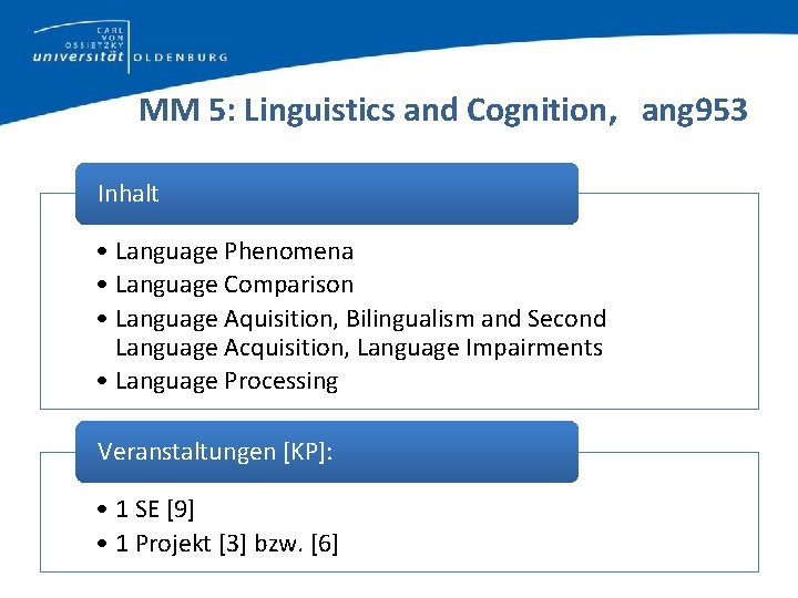 MM 5: Linguistics and Cognition, ang 953 Inhalt • Language Phenomena • Language Comparison