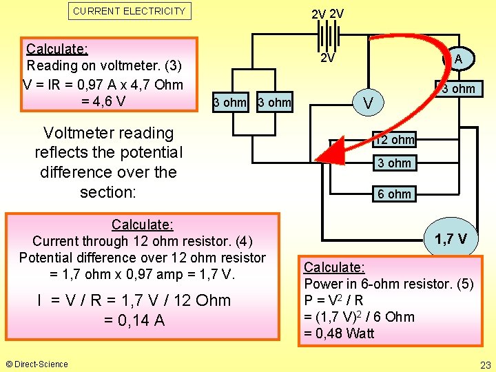 CURRENT ELECTRICITY Calculate: Reading on voltmeter. (3) V = IR = 0, 97 A