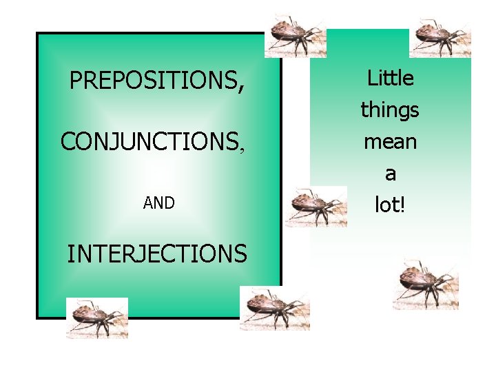 PREPOSITIONS, CONJUNCTIONS, AND INTERJECTIONS Little things mean a lot! 