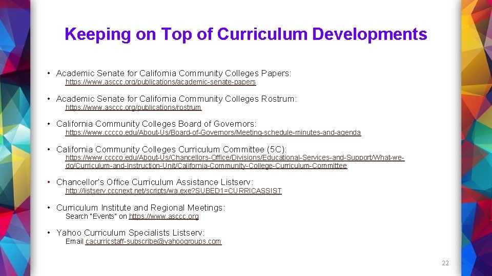 Keeping on Top of Curriculum Developments • Academic Senate for California Community Colleges Papers: