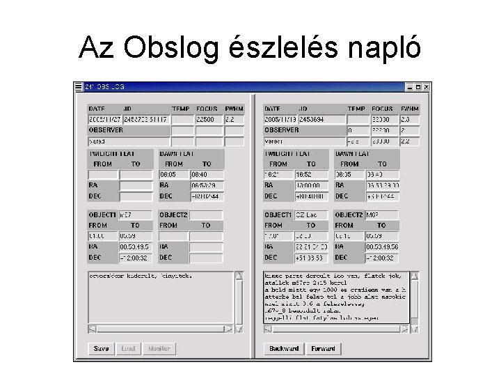 Az Obslog észlelés napló 