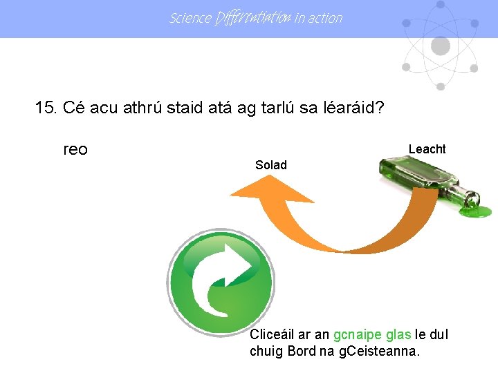 Science Differentiation in action 15. Cé acu athrú staid atá ag tarlú sa léaráid?