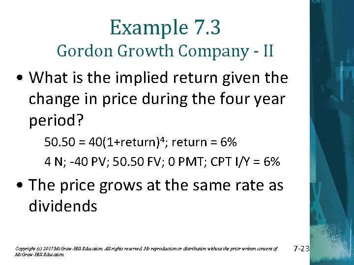 Example 7. 3 Gordon Growth Company - II • What is the implied return