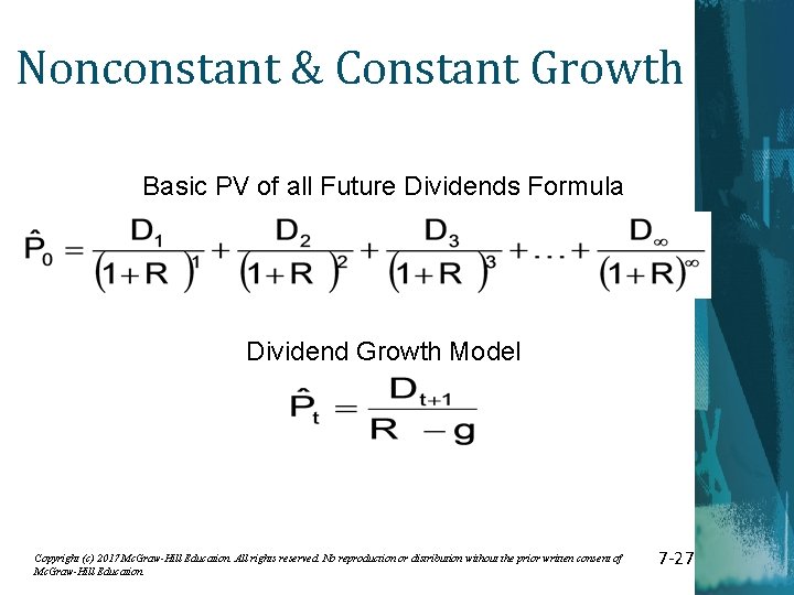 Nonconstant & Constant Growth Basic PV of all Future Dividends Formula Dividend Growth Model