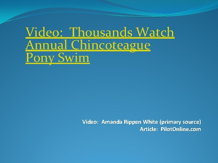 Video: Thousands Watch Annual Chincoteague Pony Swim Video: Amanda Rippen White (primary source) Article: Video: Thousands Watch Annual Chincoteague Pony Swim Video: Amanda Rippen White (primary source) Article: