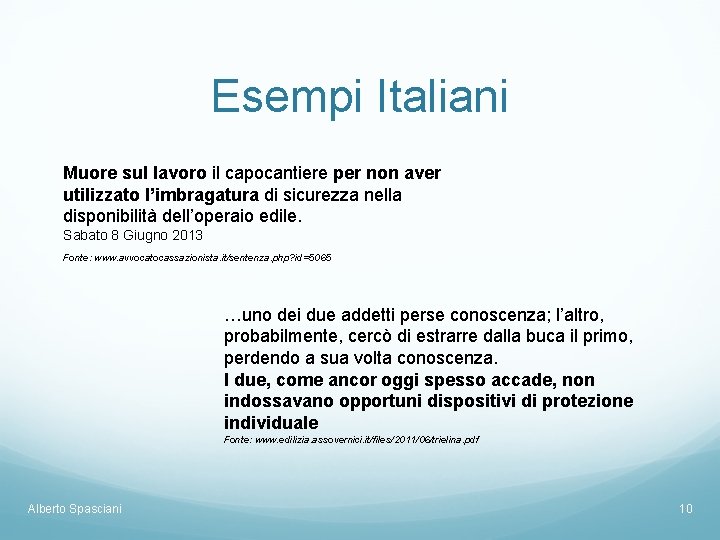 Esempi Italiani Muore sul lavoro il capocantiere per non aver utilizzato l’imbragatura di sicurezza