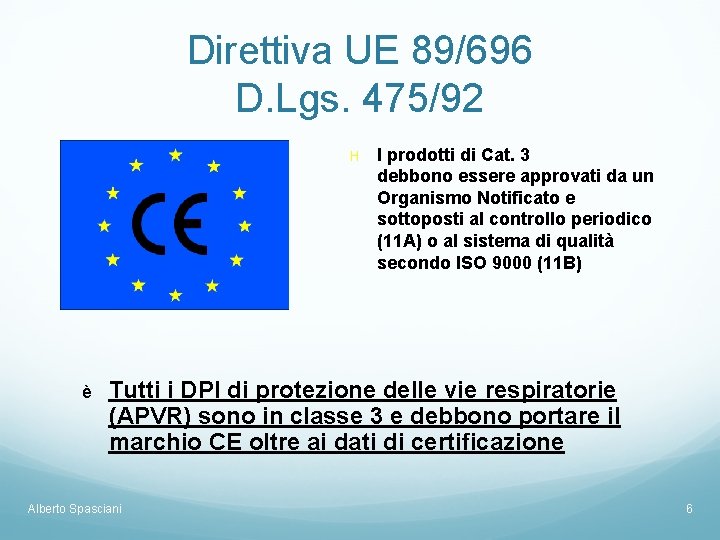 Direttiva UE 89/696 D. Lgs. 475/92 H è I prodotti di Cat. 3 debbono