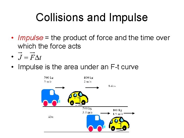 Collisions and Impulse • Impulse = the product of force and the time over