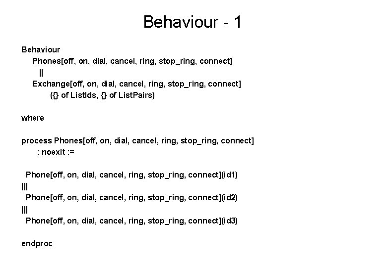 Behaviour - 1 Behaviour Phones[off, on, dial, cancel, ring, stop_ring, connect] || Exchange[off, on,