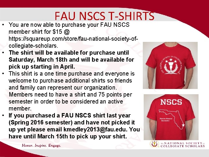 FAU NSCS T-SHIRTS • You are now able to purchase your FAU NSCS member