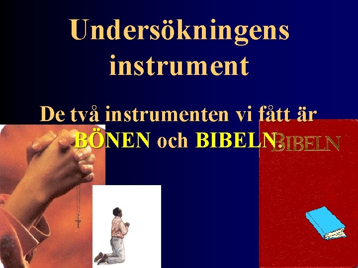 Undersökningens instrument De två instrumenten vi fått är BÖNEN och BIBELN. 