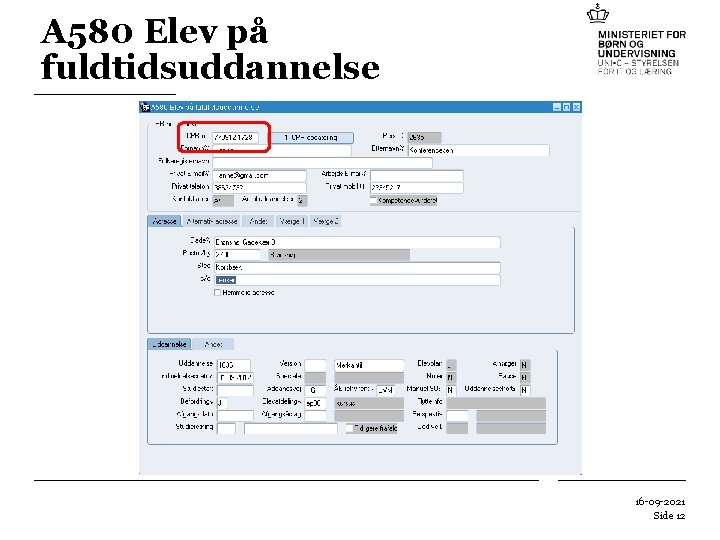 A 580 Elev på fuldtidsuddannelse 16 -09 -2021 Side 12 