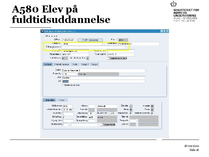 A 580 Elev på fuldtidsuddannelse 16 -09 -2021 Side 16 