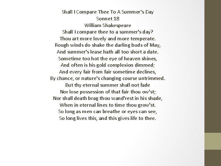 Shall I Compare Thee To A Summer's Day Sonnet 18 William Shakespeare Shall I