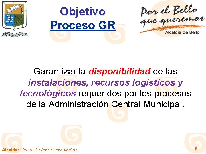 Objetivo Proceso GR Garantizar la disponibilidad de las instalaciones, recursos logísticos y tecnológicos requeridos