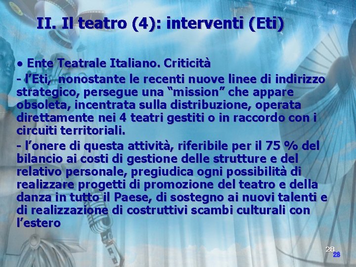 II. Il teatro (4): interventi (Eti) ● Ente Teatrale Italiano. Criticità - l’Eti, nonostante