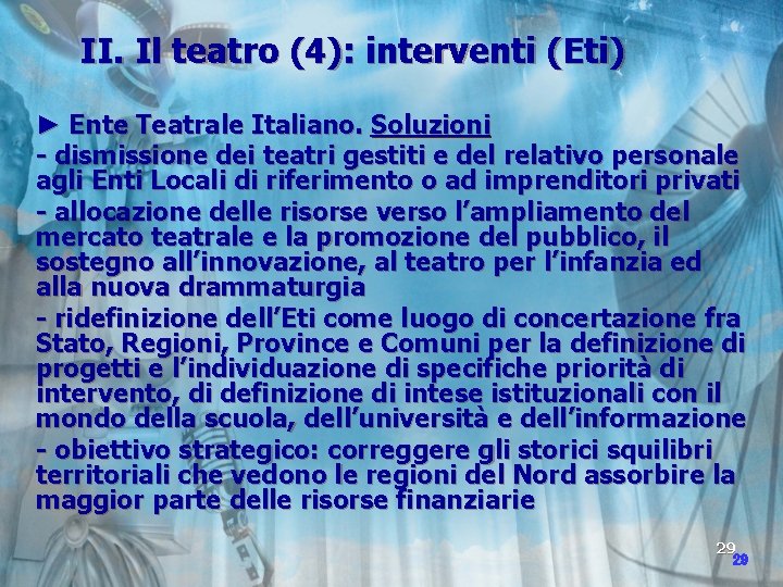 II. Il teatro (4): interventi (Eti) ► Ente Teatrale Italiano. Soluzioni - dismissione dei