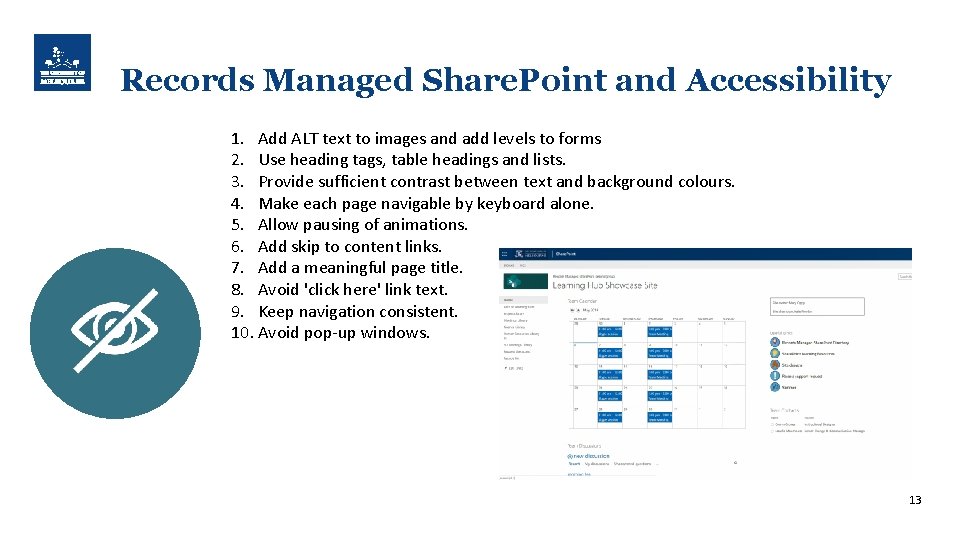 Records Managed Share. Point and Accessibility 1. Add ALT text to images and add