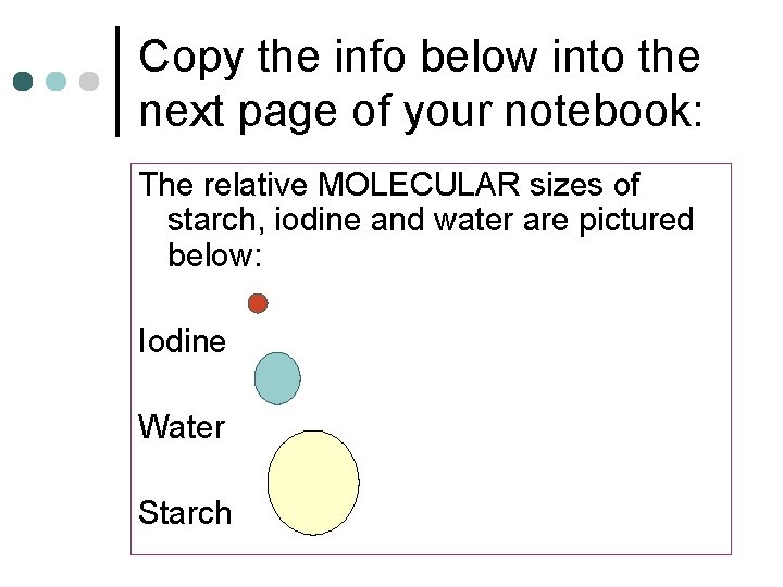 Copy the info below into the next page of your notebook: The relative MOLECULAR