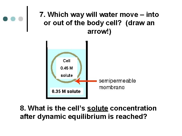 7. Which way will water move – into or out of the body cell?