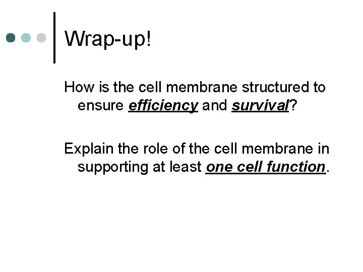 Wrap-up! How is the cell membrane structured to ensure efficiency and survival? Explain the