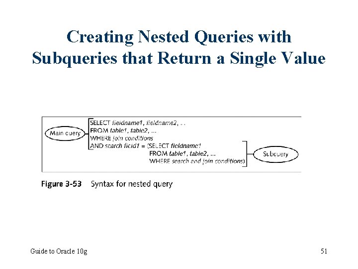 Creating Nested Queries with Subqueries that Return a Single Value Guide to Oracle 10