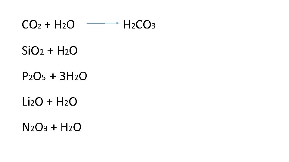 CO 2 + H 2 O Si. O 2 + H 2 O P