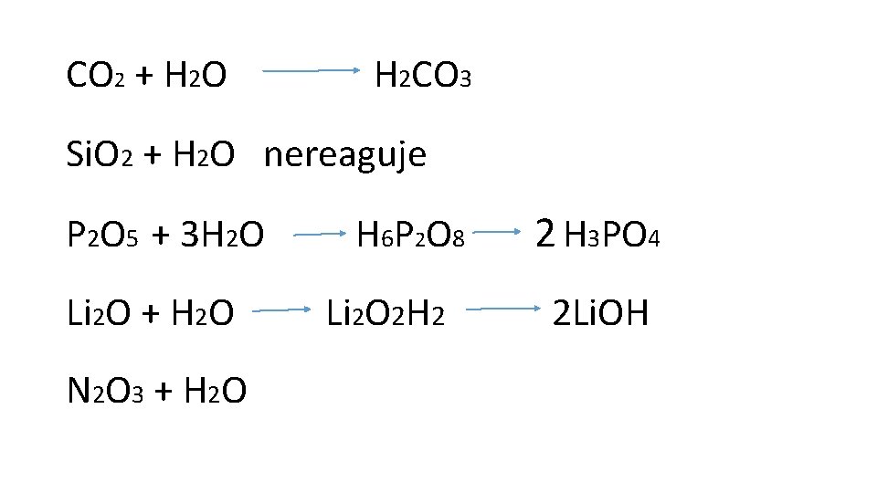 CO 2 + H 2 O H 2 CO 3 Si. O 2 +