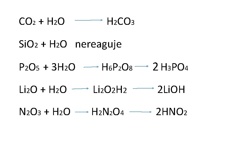 CO 2 + H 2 O H 2 CO 3 Si. O 2 +