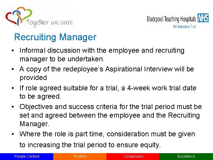 Recruiting Manager • Informal discussion with the employee and recruiting manager to be undertaken.