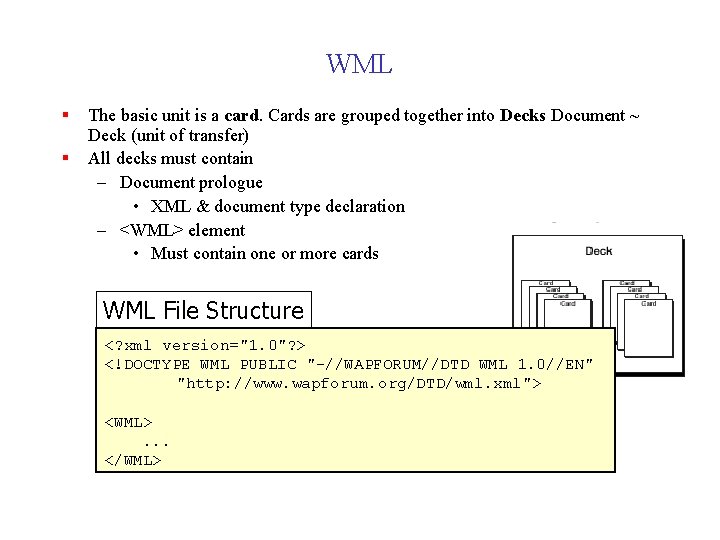 WML § § The basic unit is a card. Cards are grouped together into