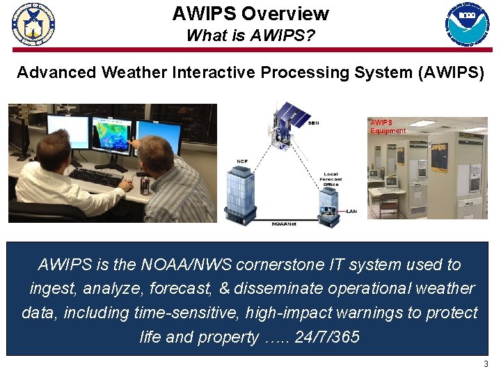 AWIPS Overview What is AWIPS? Advanced Weather Interactive Processing System (AWIPS) AWIPS is the