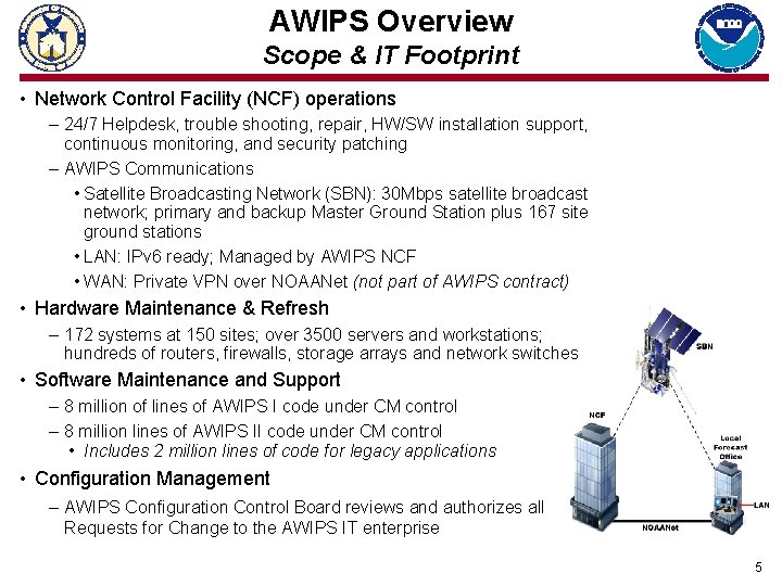 AWIPS Overview Scope & IT Footprint • Network Control Facility (NCF) operations – 24/7