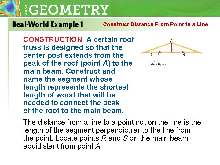 Construct Distance From Point to a Line CONSTRUCTION A certain roof truss is designed