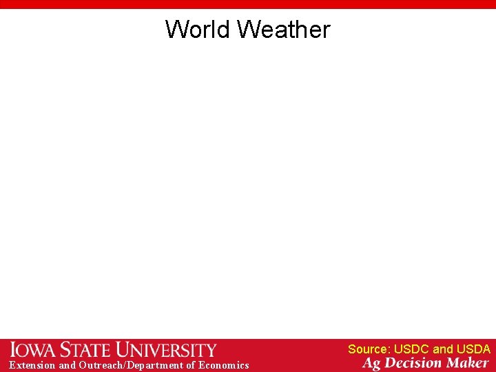 World Weather Source: USDC and USDA Extension and Outreach/Department of Economics 