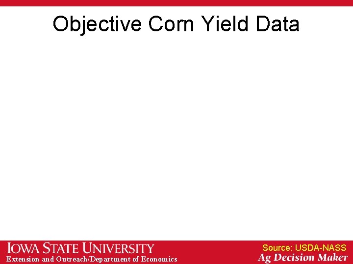 Objective Corn Yield Data Source: USDA-NASS Extension and Outreach/Department of Economics 