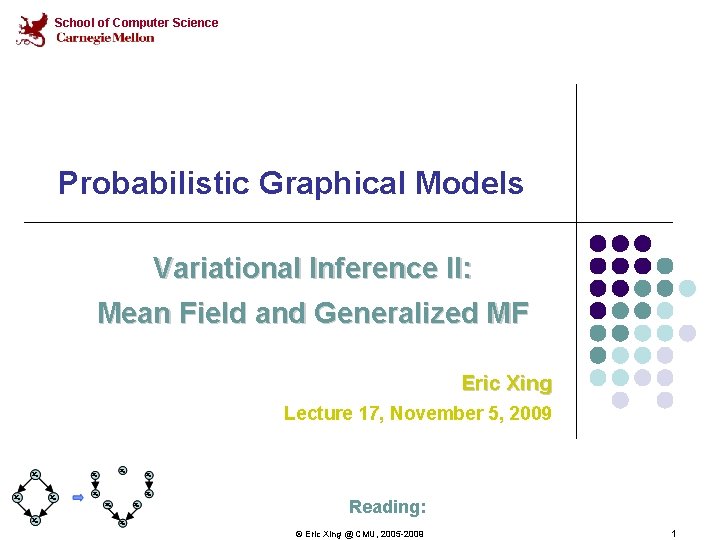 School of Computer Science Probabilistic Graphical Models Variational Inference II: Mean Field and Generalized