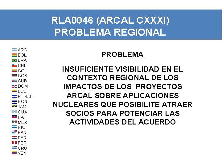 RLA 0046 (ARCAL CXXXI) PROBLEMA REGIONAL ARG BOL BRA CHI COL COS CUB DOM