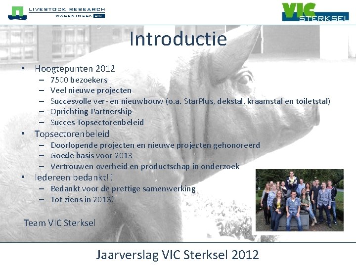 Introductie • Hoogtepunten 2012 – – – 7500 bezoekers Veel nieuwe projecten Succesvolle ver-