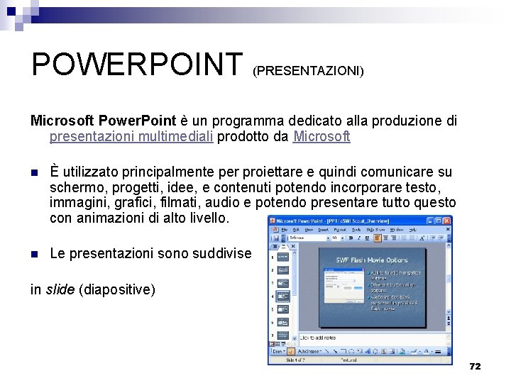 POWERPOINT (PRESENTAZIONI) Microsoft Power. Point è un programma dedicato alla produzione di presentazioni multimediali