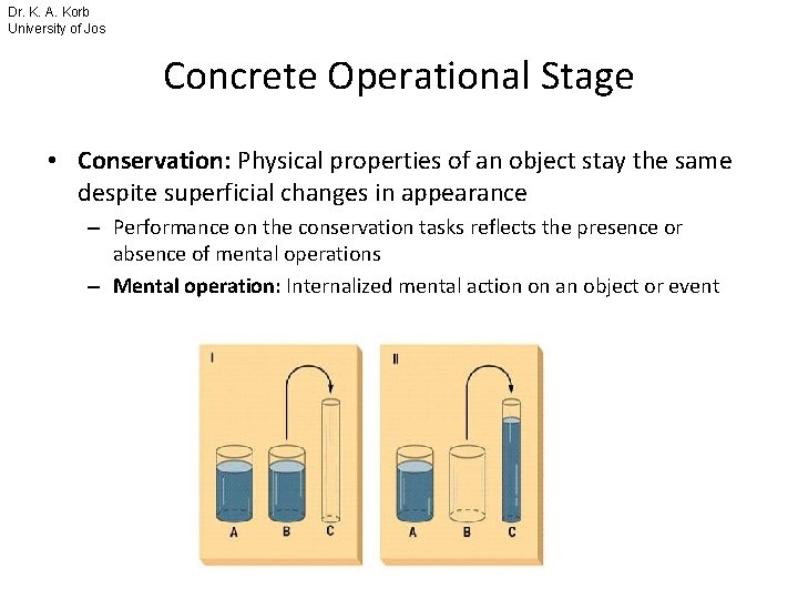 Dr. K. A. Korb University of Jos Concrete Operational Stage • Conservation: Physical properties