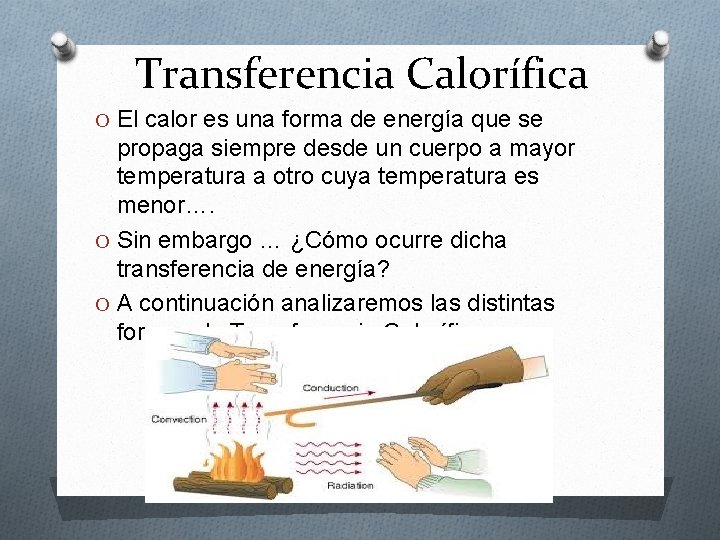 Transferencia Calorífica O El calor es una forma de energía que se propaga siempre